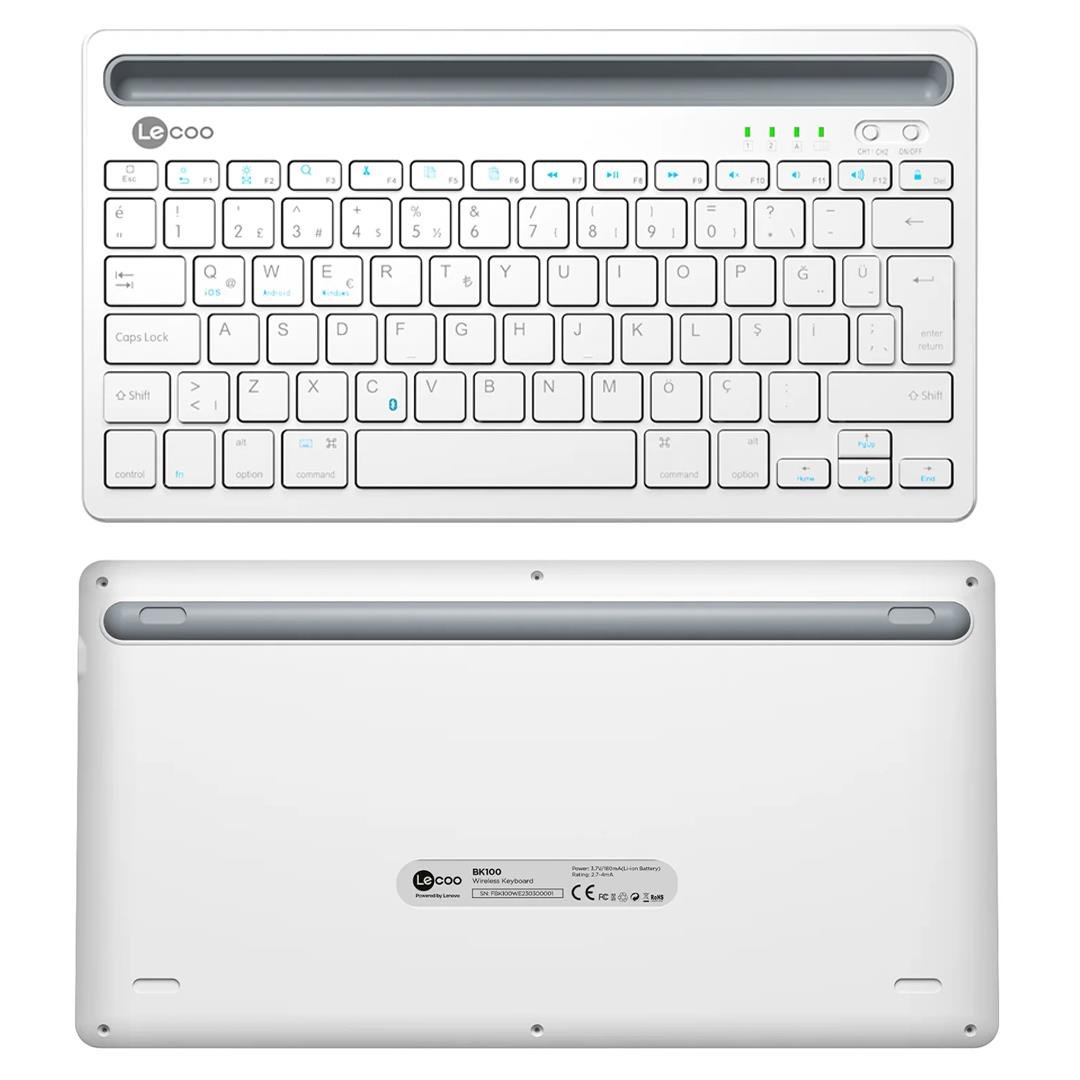 LECOO BK100 BLUETOOTH V3.0 ŞARJ EDİLEBİLİR KABLOSUZ BEYAZ TÜRKÇE Q KLAVYE