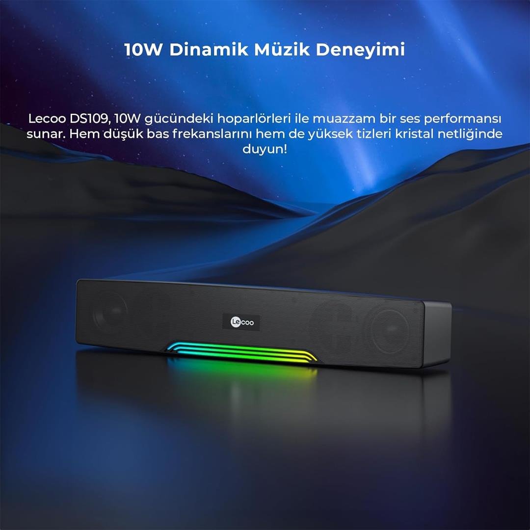 LENOVO LECOO DS109 USB-SD-AUX-BLUETOOTH 5.0 STEREO 10 W TAŞINABİLİR SOUNDBAR SPEAKER SİYAH HOPARLÖR