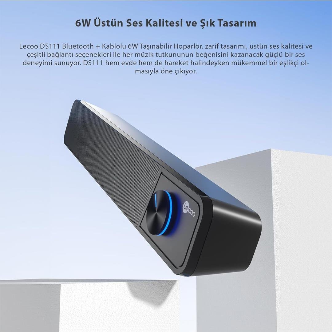 LENOVO LECOO DS111 SİYAH KABLOLU 6 WATT BLUETOOTH STEREO SOUNDBAR SPEAKER - HOPARLÖR