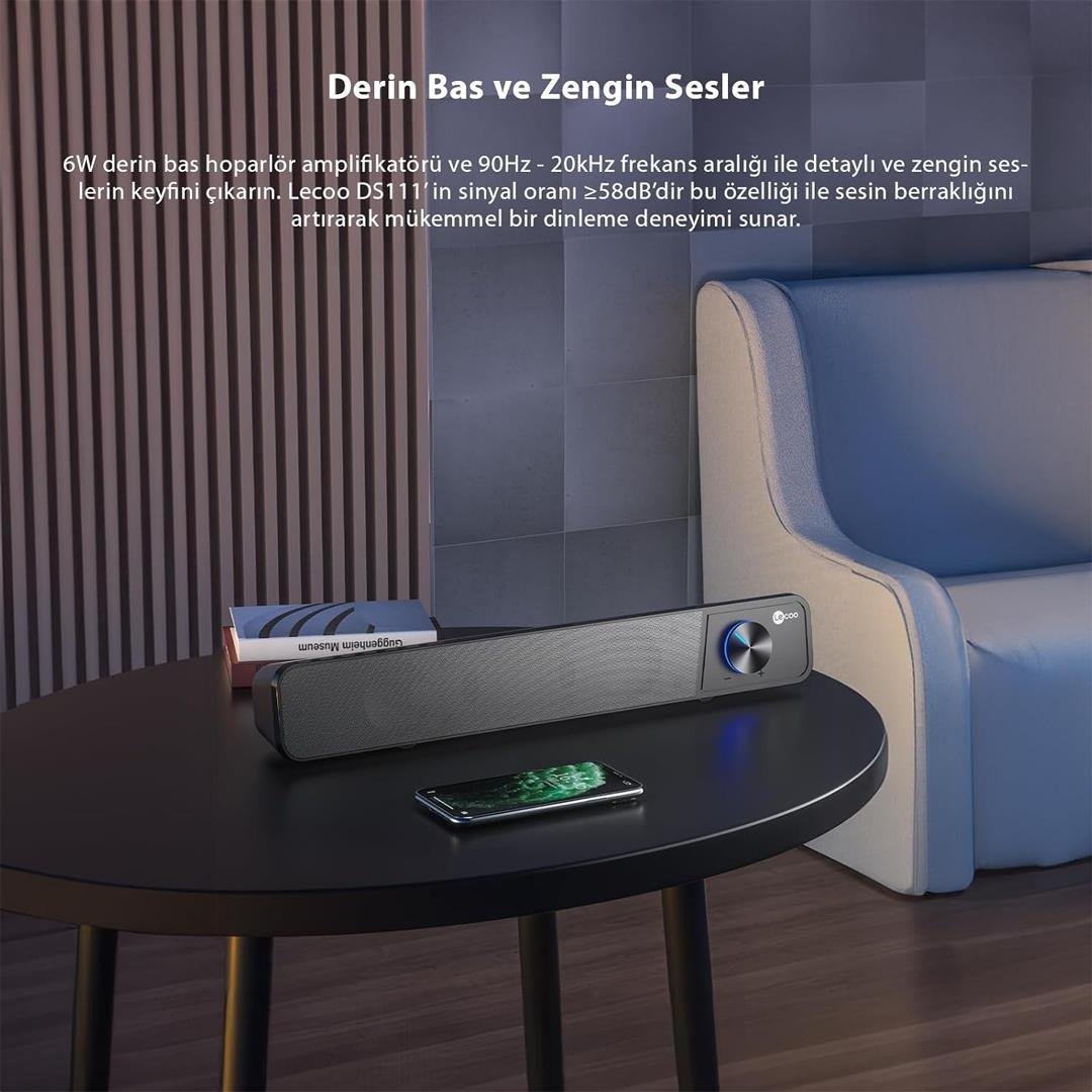 LENOVO LECOO DS111 SİYAH KABLOLU 6 WATT BLUETOOTH STEREO SOUNDBAR SPEAKER - HOPARLÖR