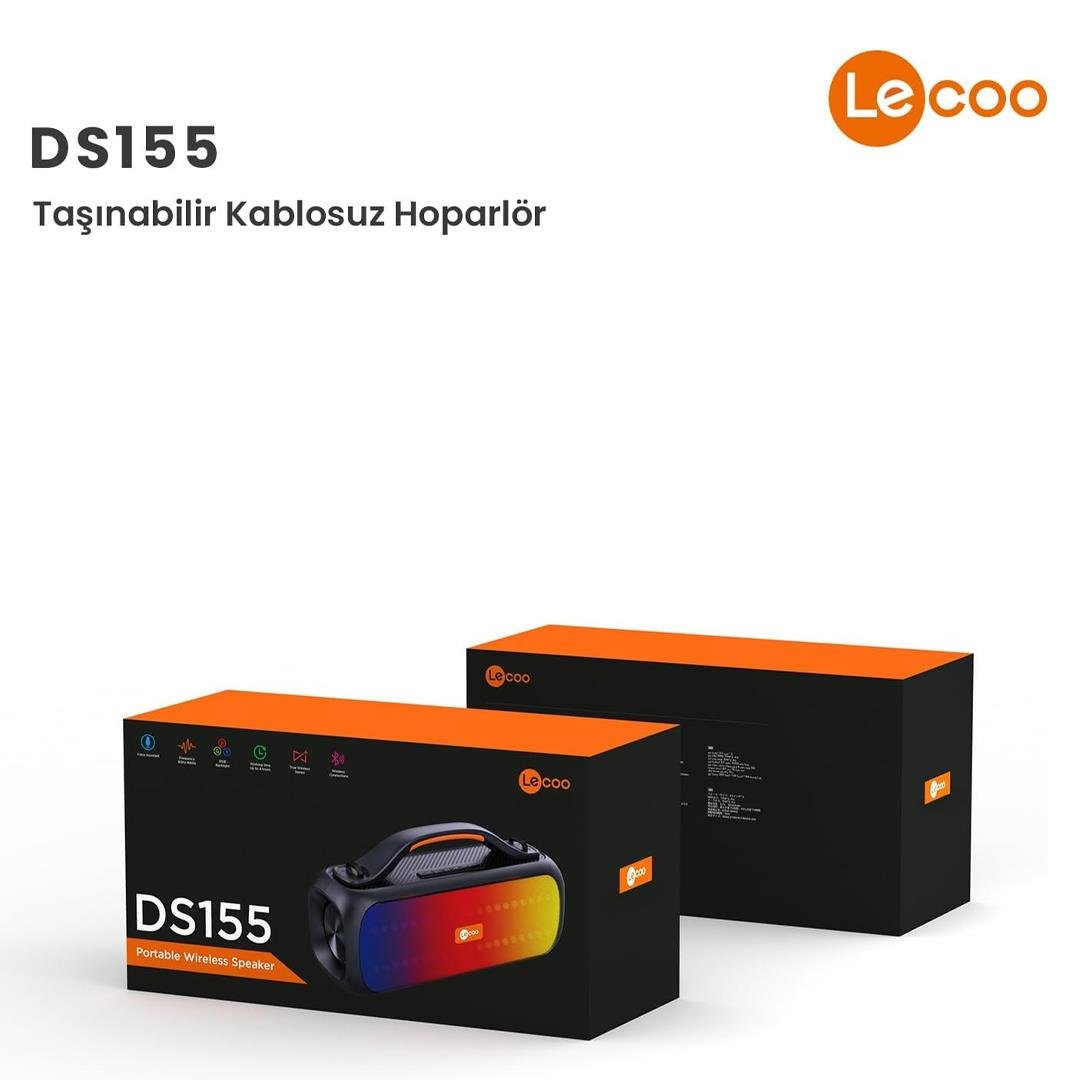 LENOVO LECOO DS155 30W KABLOSUZ BLUETOOTH 5.0 RGB IPX5 TWS STEREO BOOMBOX TAŞINABİLİR SİYAH HOPARLÖR