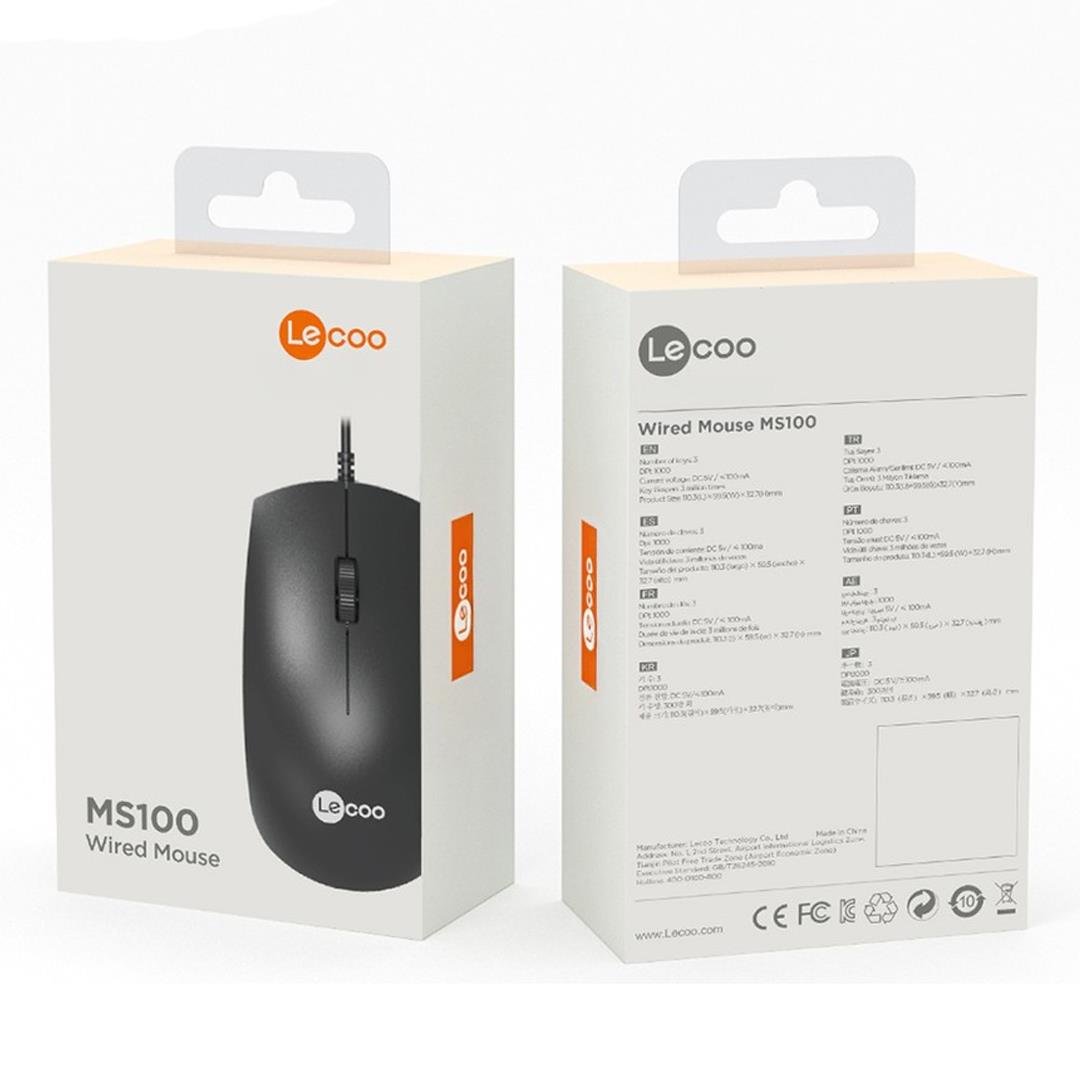 LECOO MS100 USB KABLOLU 1000DPI 3 TUŞLU SİYAH OPTİK MOUSE
