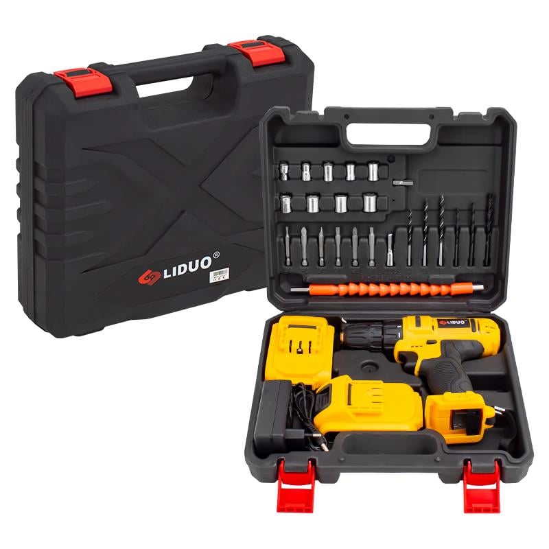 LIDUO 26V LI-ION ÇİFT AKÜLÜ - ÇİFT HIZ KADEMELİ - SAĞA/SOLA-LI-ION PİLLİ ŞARJLI ÇOK UÇLU MATKAP SETİ