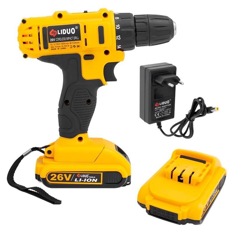 LIDUO 26V LI-ION ÇİFT AKÜLÜ - ÇİFT HIZ KADEMELİ - SAĞA/SOLA-LI-ION PİLLİ ŞARJLI ÇOK UÇLU MATKAP SETİ