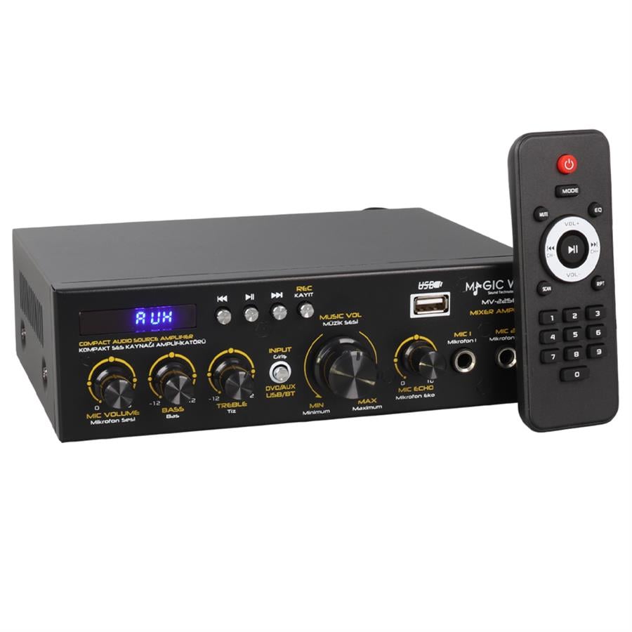 Magicvoice MV-22560 2x20W 4-8 Ohm USB/SD Girişli Bluetooth'lu 2 Mikrofon Girişli Trafosuz Stereo Mini Anfi Fiyatı - Merter Elektronik