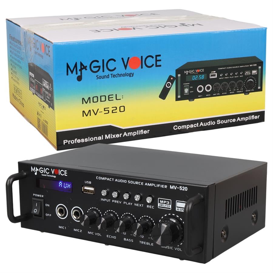 MagicVoice MV-520 30Watt USB/SD/UK Bluetooth 2 Giriş 220/12V Trafosuz Amfi - Anfi Fiyatı - Merter Elektronik