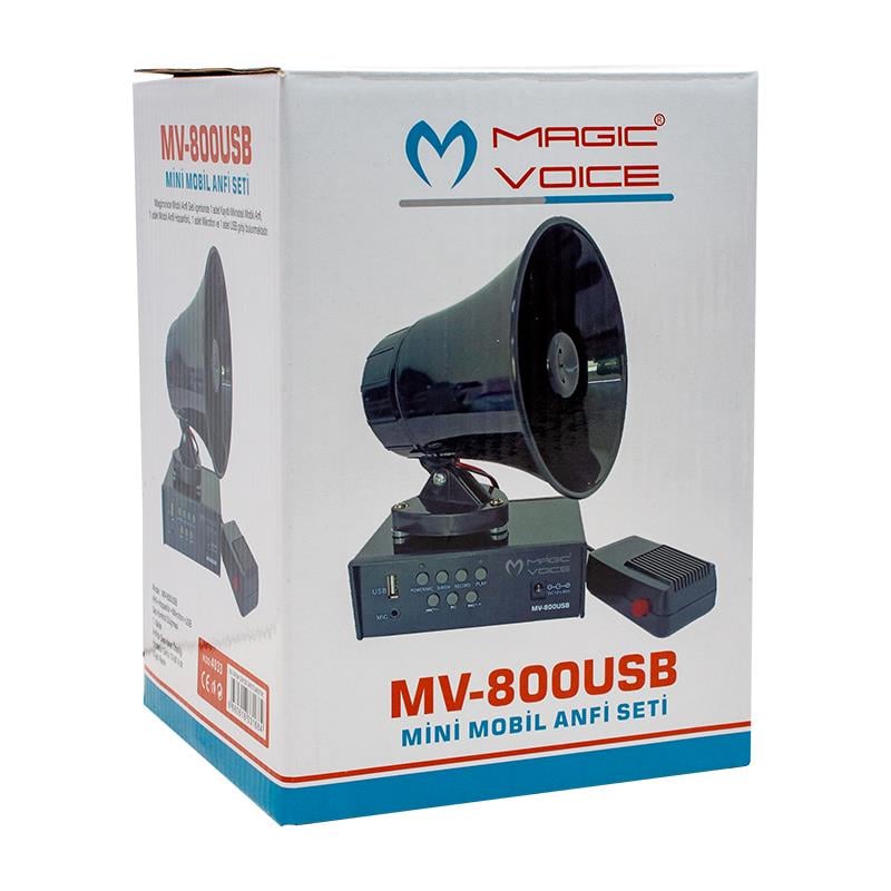 MAGICVOICE MV-800 MIKNATISLI USB KAYIT SİREN MİNİ PAZARCI ANFİ SETİ (ANFİ+HOPARLÖR+MİKROFON)