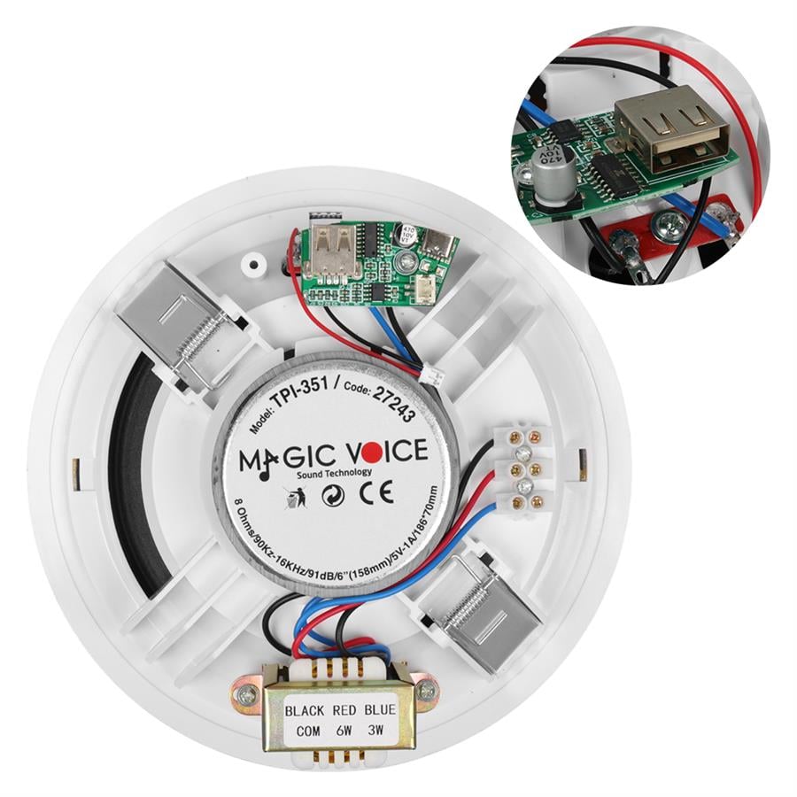 MAGICVOICE TPI-351 16 CM 5,25 6 WATT BEYAZ TEKLİ USBLİ TRAFOLU ALÇIPAN HOPARLÖR Fiyatı - Merter Elektronik