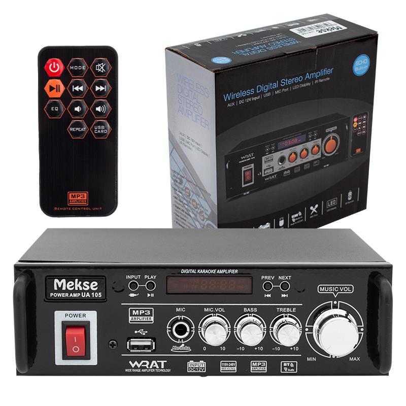 MEKSE UA-105 USB/UK/BLUETOOTHLU 220V-12V EKRAN 2X15W STEREO TRAFOSUZ ANFİ