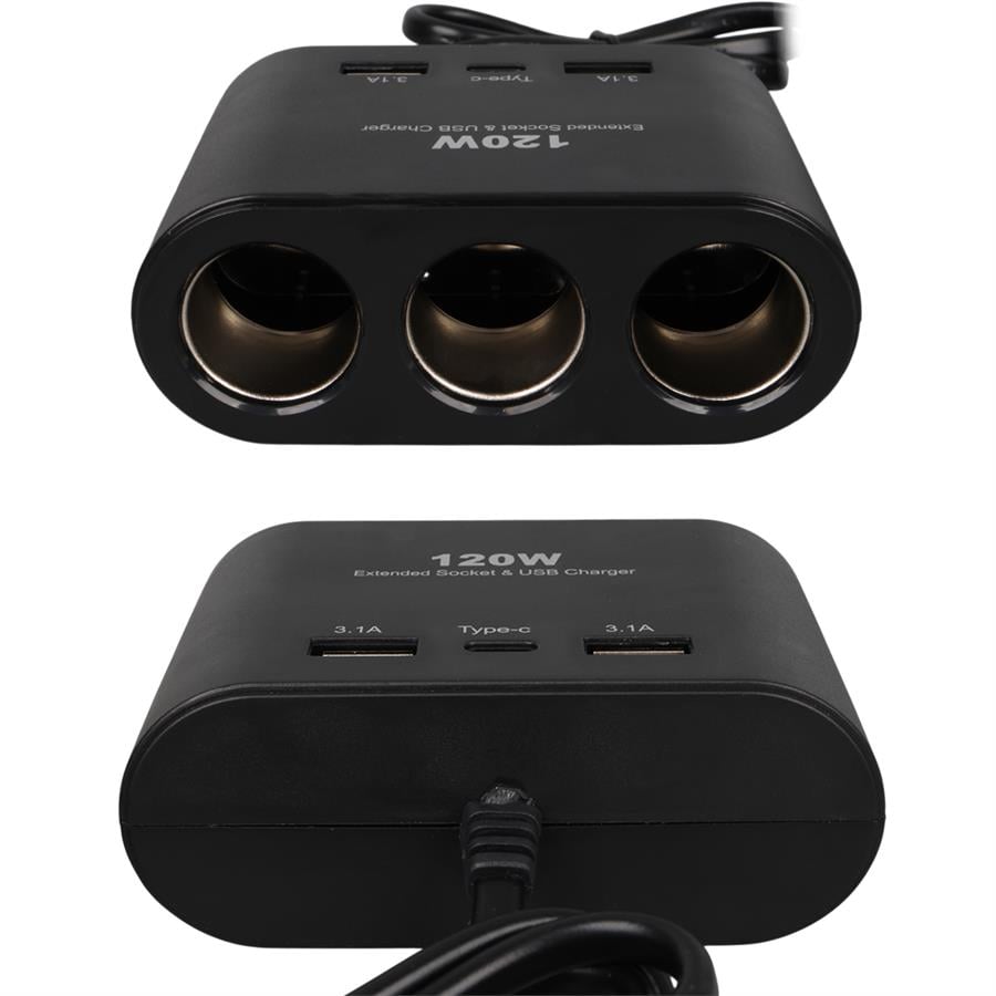 Olesson 1653 12-24V 3Lü Çift Usb + Type-C 100W 70Cm Kablolu Araç Çakmak Çoklayıcı Fiyatı - Merter Elektronik