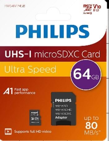 PHILIPS FM64MP45B/00 UHS-1 64GB CLASS 10 U3 80 MB/S MICRO SD KART/SD KART