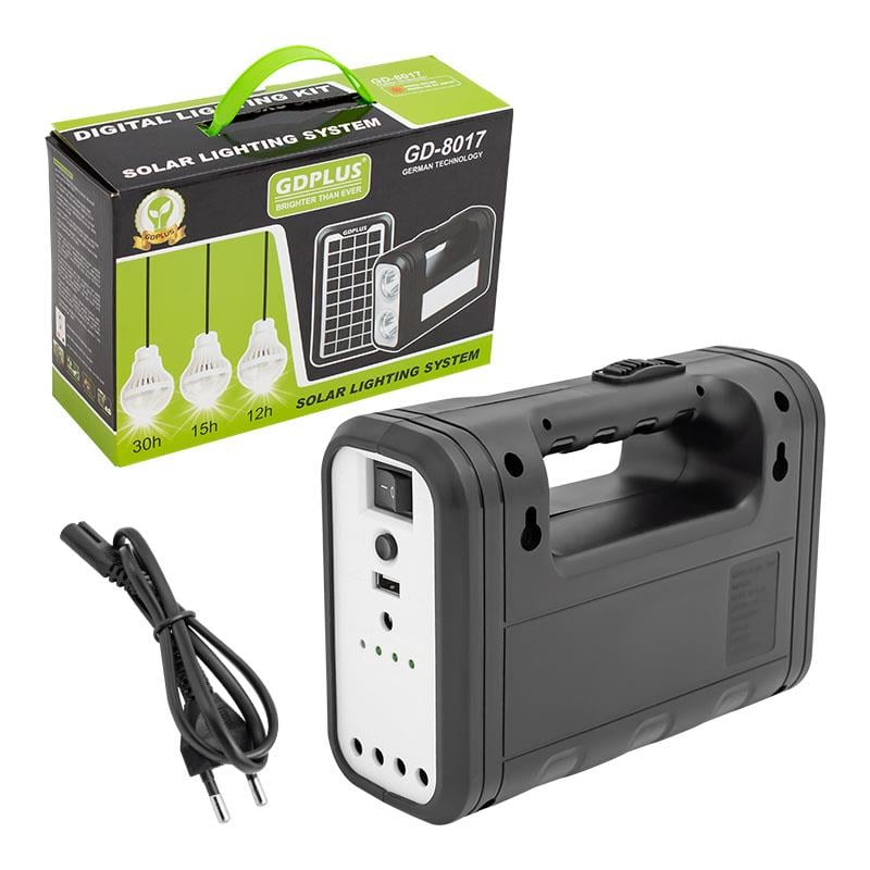 POWERMASTER GD-8017S PANELLİ SOLAR LAMBA 3 AMPULLÜ SET AKÜLÜ SOLAR IŞILDAK FENER