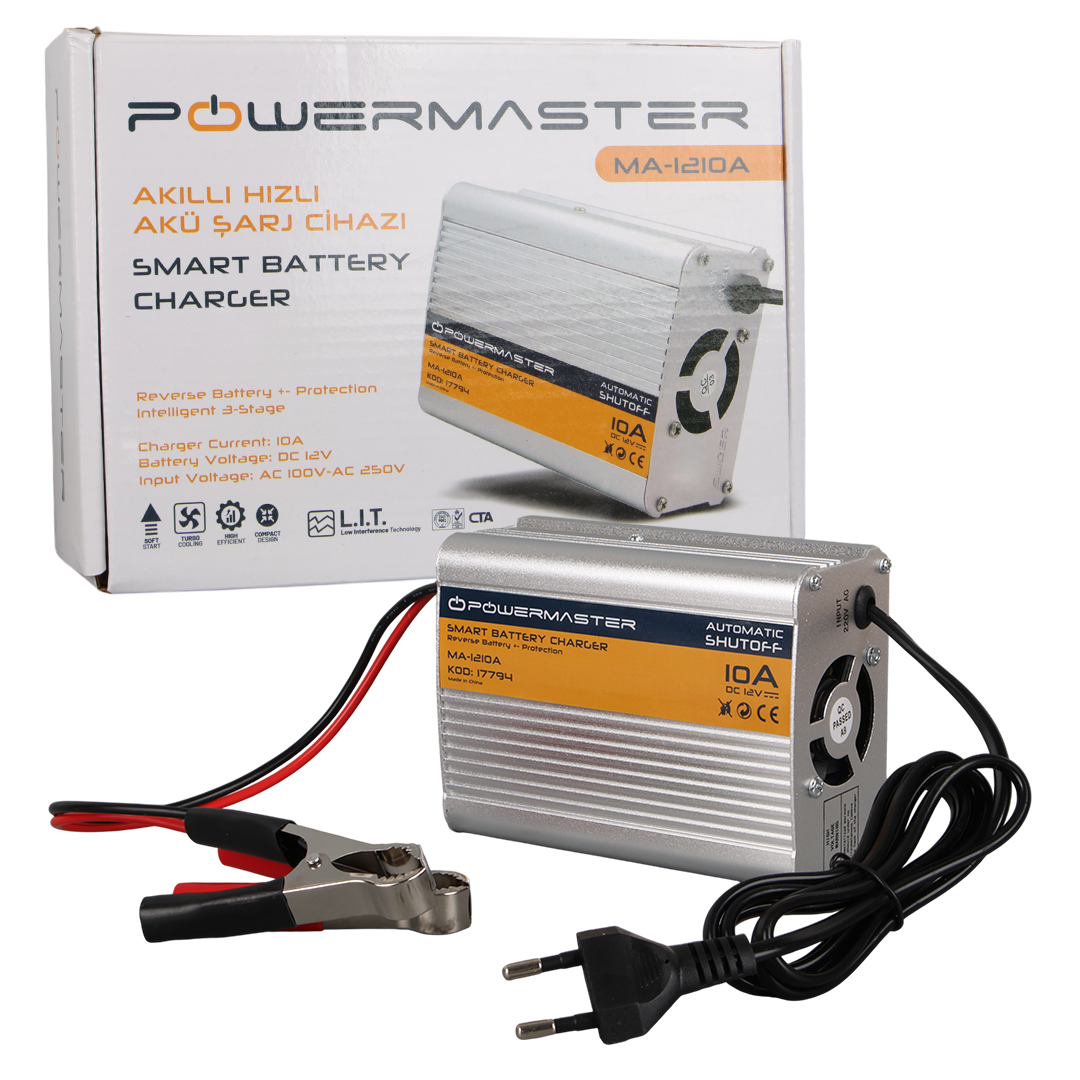 PowerMaster MA-1210A 12 Volt - 10 Amper Akıllı Hızlı Akü Şarj Cihazı Analog Amper Göstergeli Fiyatı - Merter Elektronik