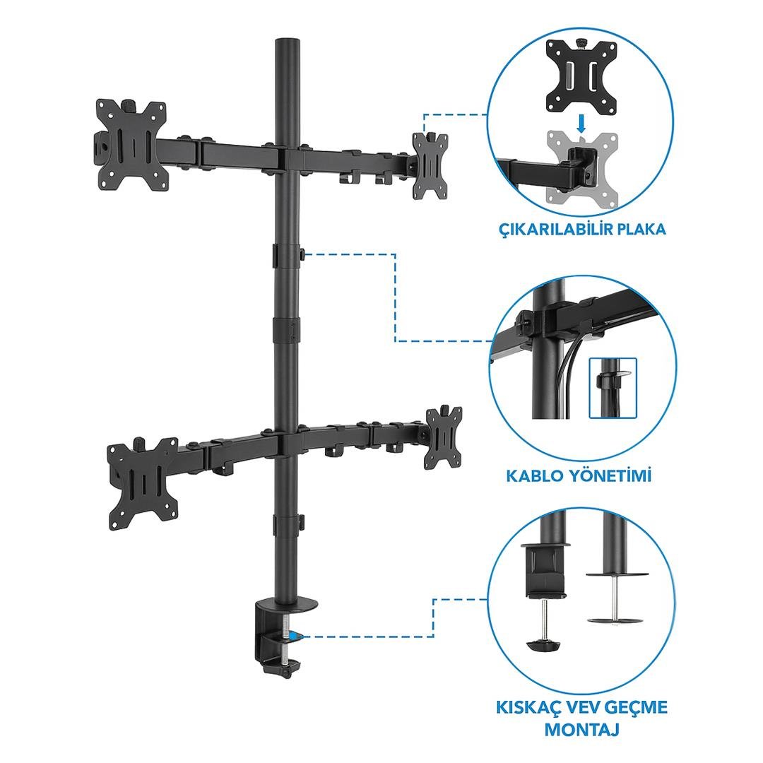 POWERMASTER PM-054 AMORTİSÖRLÜ STAND DÖRT KOL LCD-LED MONİTÖR TUTUCU STAND ASKI APARATI Fiyatı - Merter Elektronik
