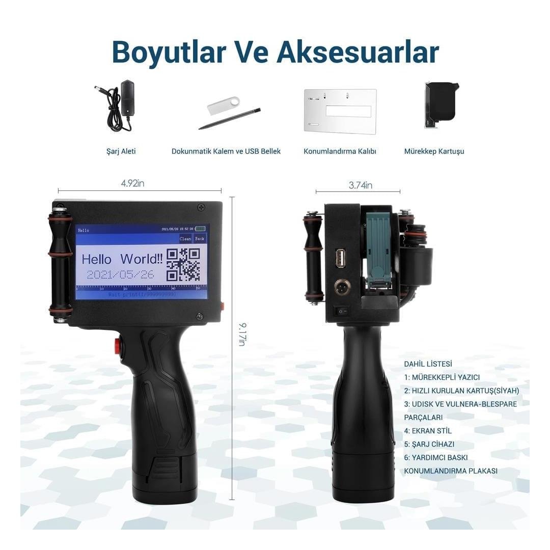 Powermaster PM-10878 4.3'' Dokunmatik Ekranlı Şarjlı Endüstriyel El Tipi Portatif Mürekkep Yazıcı Fiyatı - Merter Elektronik