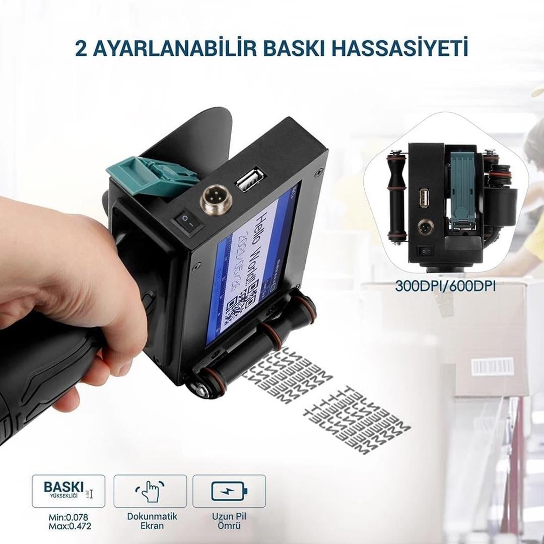 Powermaster PM-10878 4.3'' Dokunmatik Ekranlı Şarjlı Endüstriyel El Tipi Portatif Mürekkep Yazıcı Fiyatı - Merter Elektronik