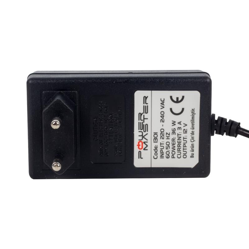 POWERMASTER PM-1301 12 VOLT - 3 AMPER 3.5*1.35 MM UÇLU VERA YAZAR KASA POS PLASTİK KASA ADAPTÖR