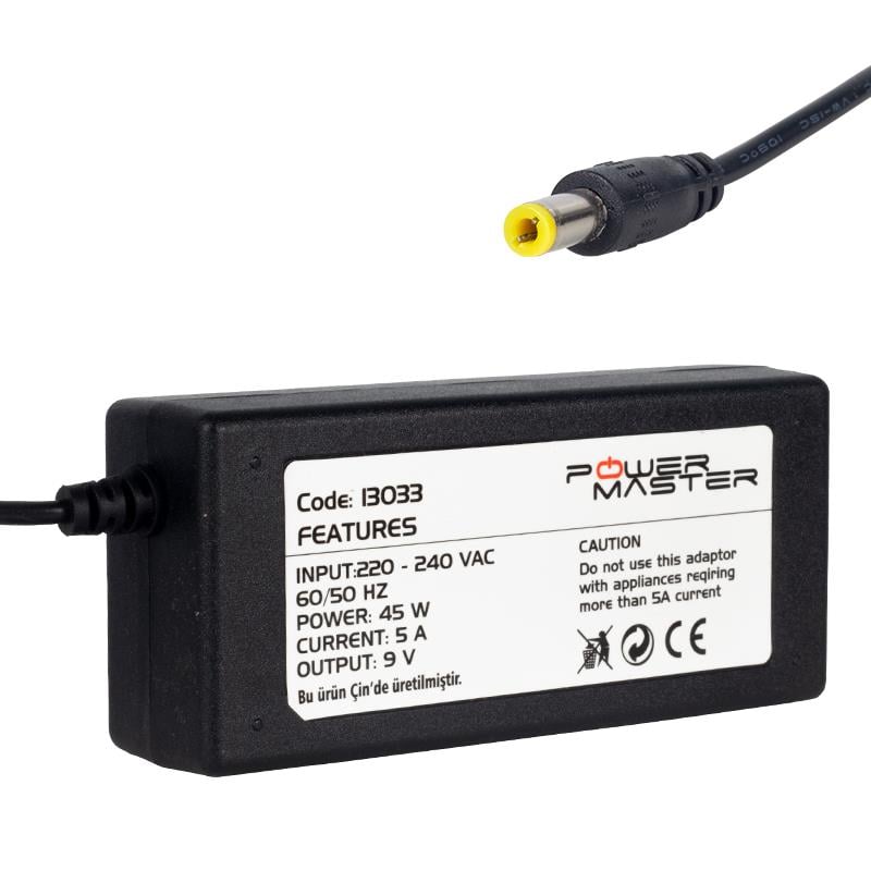 POWERMASTER PM-13033 9 VOLT - 5 AMPER 5.5*2.5 MM UÇLU YAZAR KASA / POS MAKİNESİ MASAÜSTÜ ADAPTÖR