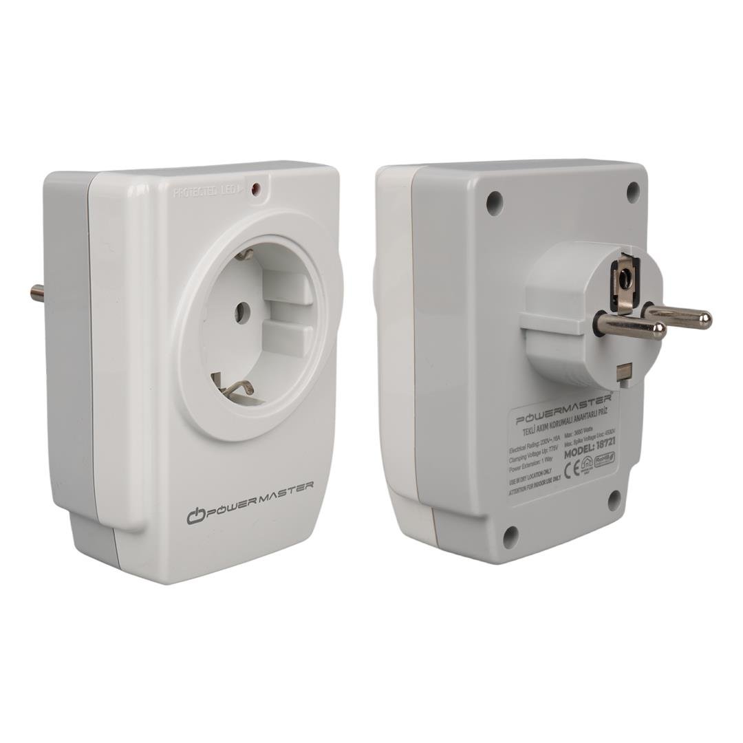 Powermaster PM-18721 Akım Korumalı Tekli Priz Fiyatı - Merter Elektronik