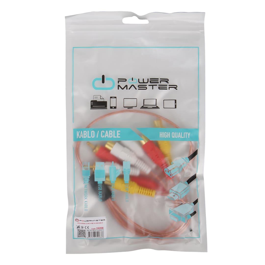 Powermaster PM-24208 2 RCA Erkek - 6 RCA Dişi Ses Çoklayıcı Kablo 40cm Zırhlı Dağıtıcı Fiyatı - Merter Elektronik