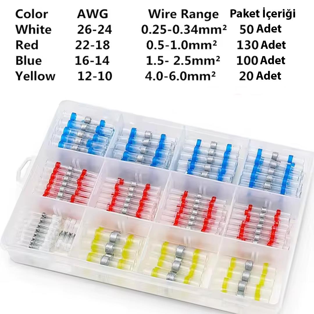 POWERMASTER PM-24703 DAHİLİ LEHİMLİ MÜHÜR MAKARON 300 ADET 4 BOY ISIYLA DARALAN KABLO KORUMASI