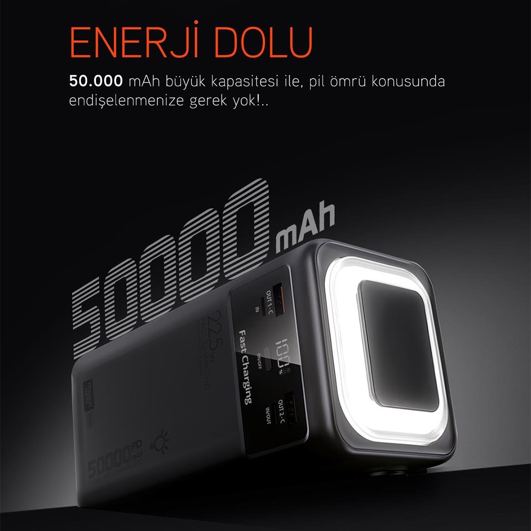 POWERWAY PD50 22.5 WATT SUPER HIZLI DİJİTAL GÖSTERGELİ ORJİNAL 50000 MAH KABLOLU POWERBANK Fiyatı - Merter Elektronik