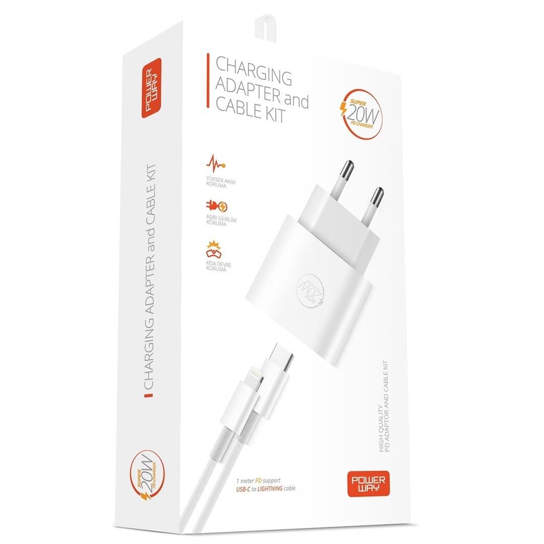 POWERWAY RXS20 20 WATT TYPE-C ŞARJ BAŞLIK ADAPTÖRÜ + TYPE-C TO LIGHTNING KABLO