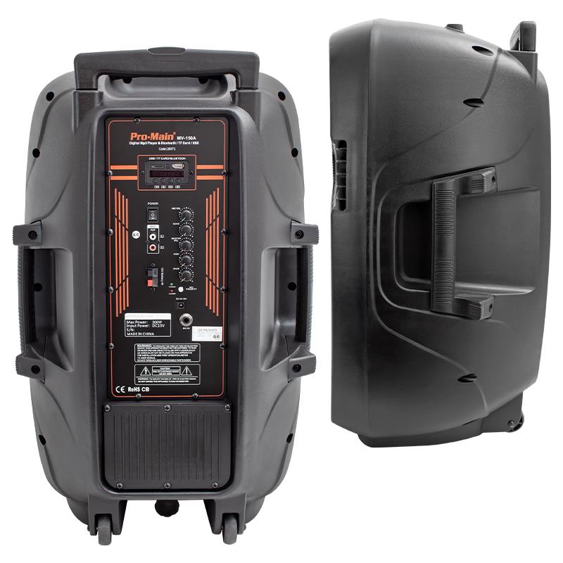 PROMAIN MV-150A ŞARJLI USB/SD/BLUETOOTH 1*EL KABLOSUZ MİKROFON 38 CM TAŞINABİLİR SEYYAR ANFİ (AKTİF HOP.)