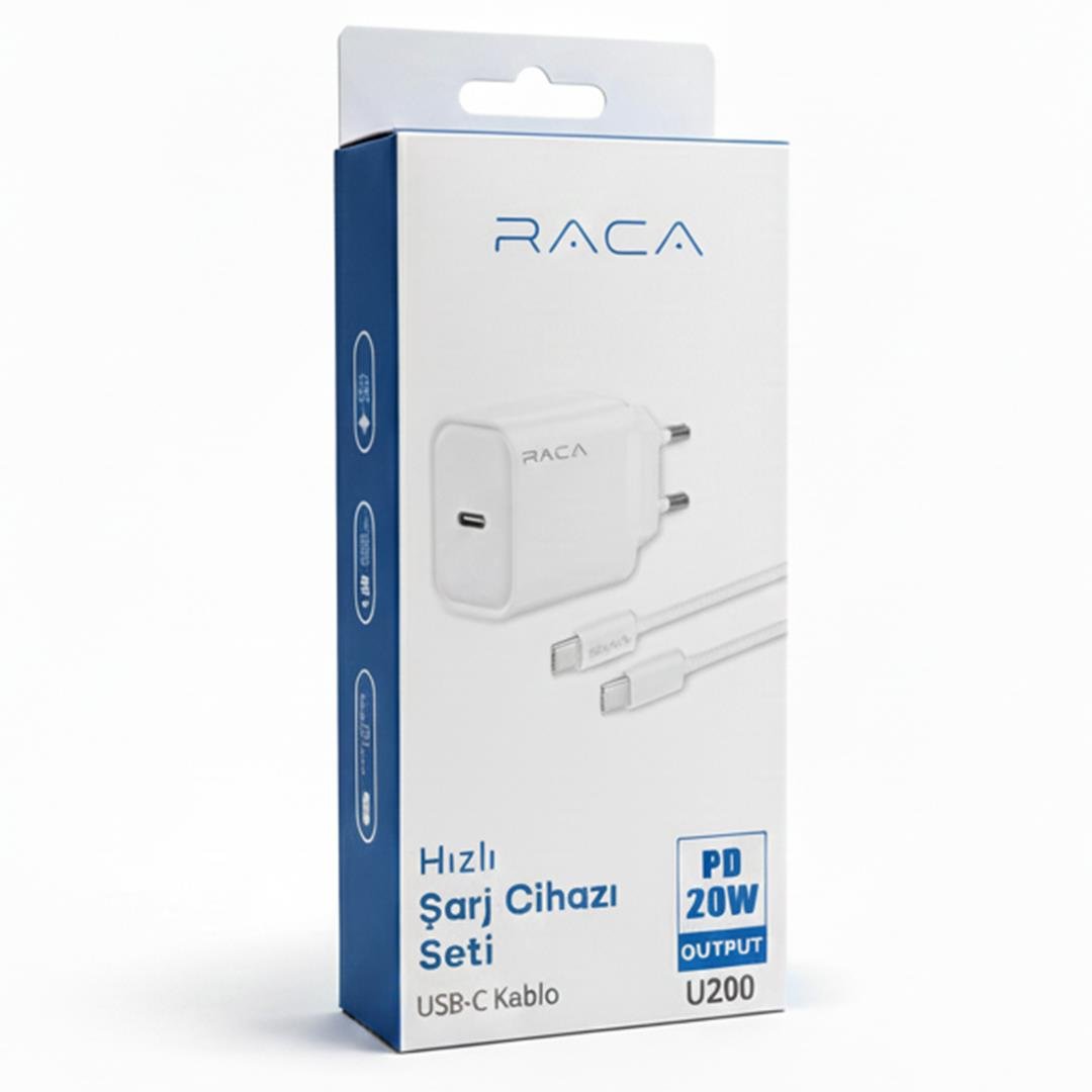 RACA U200 TYPE-C TO TYPE-C KABLOLU 20 WATT HIZLI ŞARJ CİHAZI ADAPTÖR SETİ