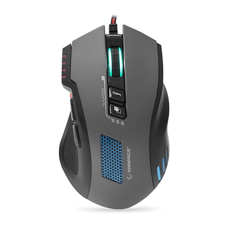 RAMPAGE SMX-R80 USB GRİ/SİYAH 3200 DPI RGB MAKROLU GAMING MOUSE