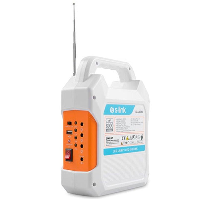 S-LINK SL-8699 FM-CD CARD-USB-BLUETOOTH SOLAR PANEL-LED LAMBA TAŞINABİLİR ŞARJ EDİLEBİLİR GÜNEŞ PANELLİ IŞILDAK