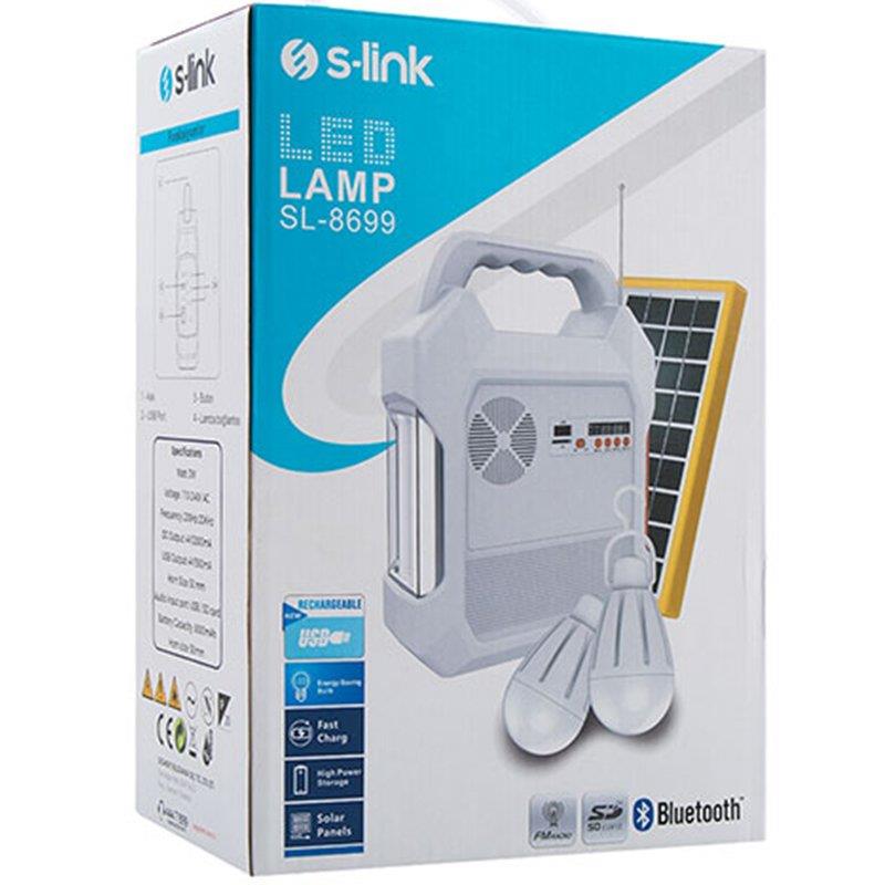 S-LINK SL-8699 FM-CD CARD-USB-BLUETOOTH SOLAR PANEL-LED LAMBA TAŞINABİLİR ŞARJ EDİLEBİLİR GÜNEŞ PANELLİ IŞILDAK