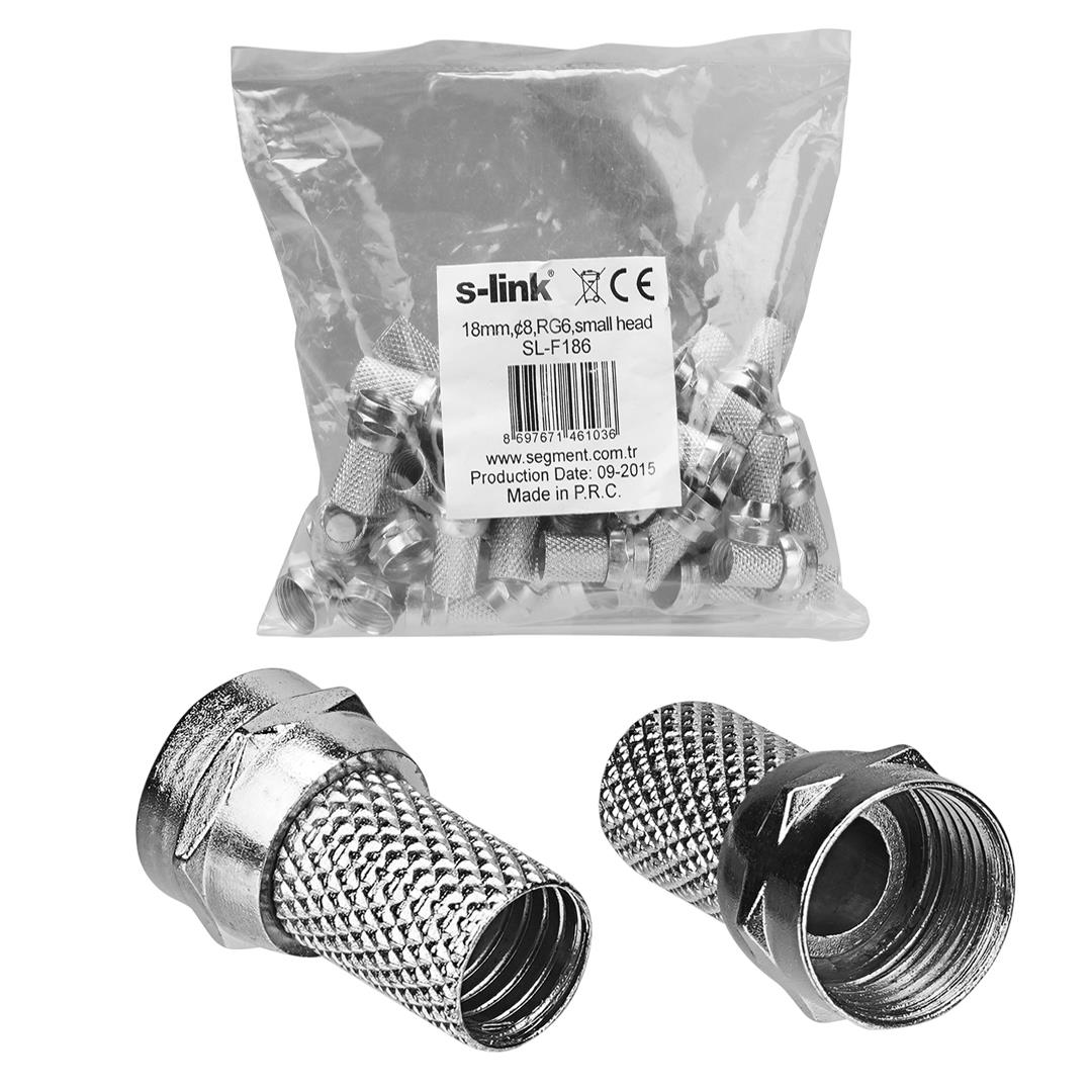 S-LINK SL-F186 18 MM X 8 RG6/U4 ERKEK F KONNEKTÖR (50Lİ POŞET) Fiyatı - Merter Elektronik