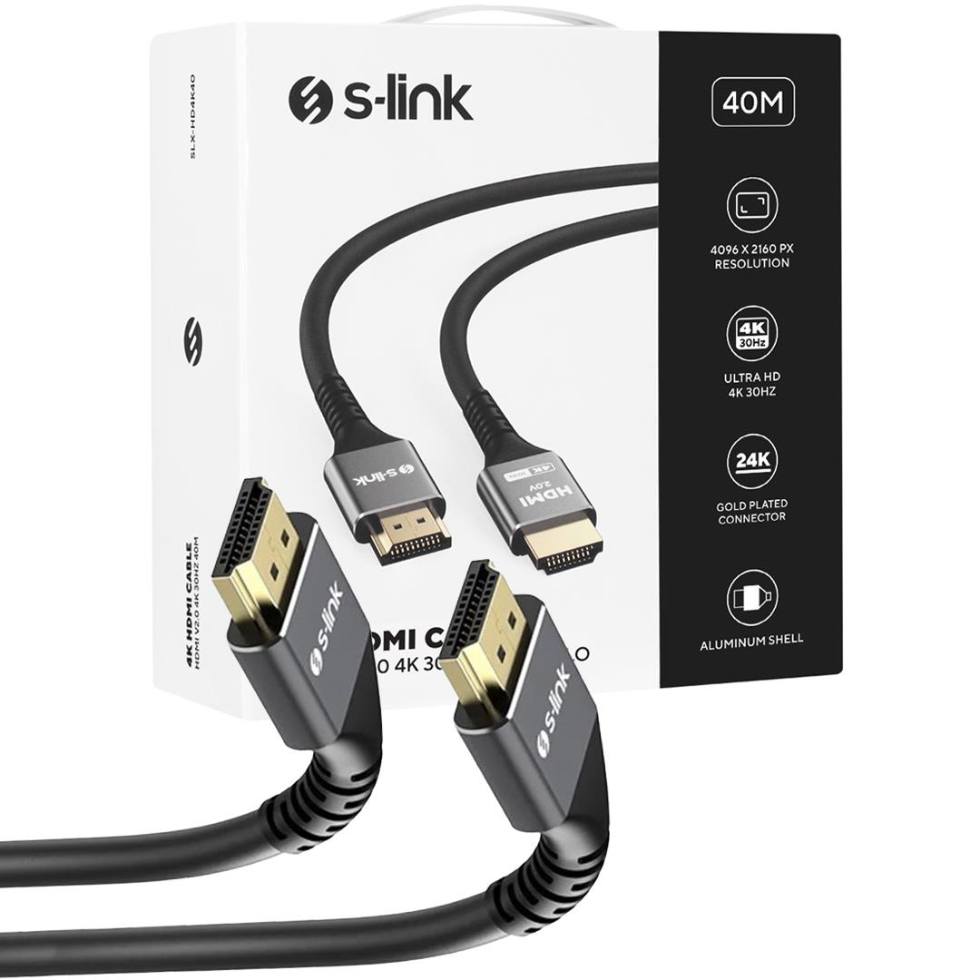 S-LINK SLX-HD4K40 19+1 40 METRE V2.0 4K 30HZ METAL HDMI KABLO