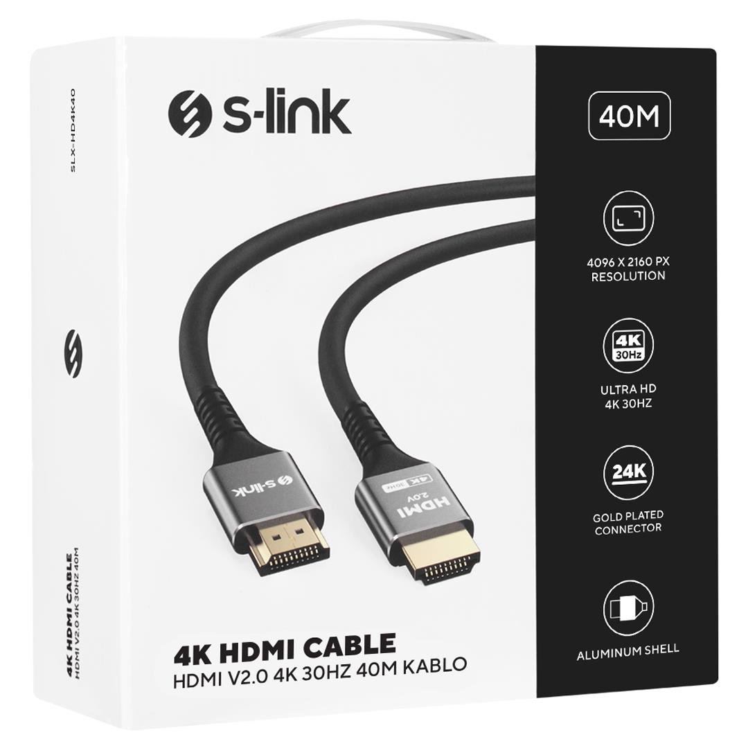 S-LINK SLX-HD4K40 19+1 40 METRE V2.0 4K 30HZ METAL HDMI KABLO