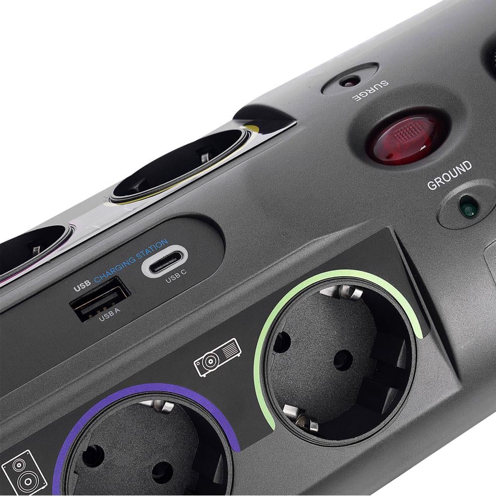 S-LINK SP10AF 1860 JOULE ANAHTARLI USB + TYPE-C GİRİŞLİ 10LU 3 METRE KABLOLU AKIM KORUMALI PRİZ