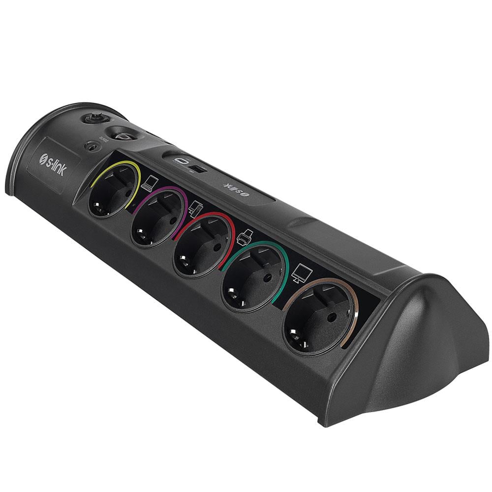 S-LINK SP10AF 1860 JOULE ANAHTARLI USB + TYPE-C GİRİŞLİ 10LU 3 METRE KABLOLU AKIM KORUMALI PRİZ
