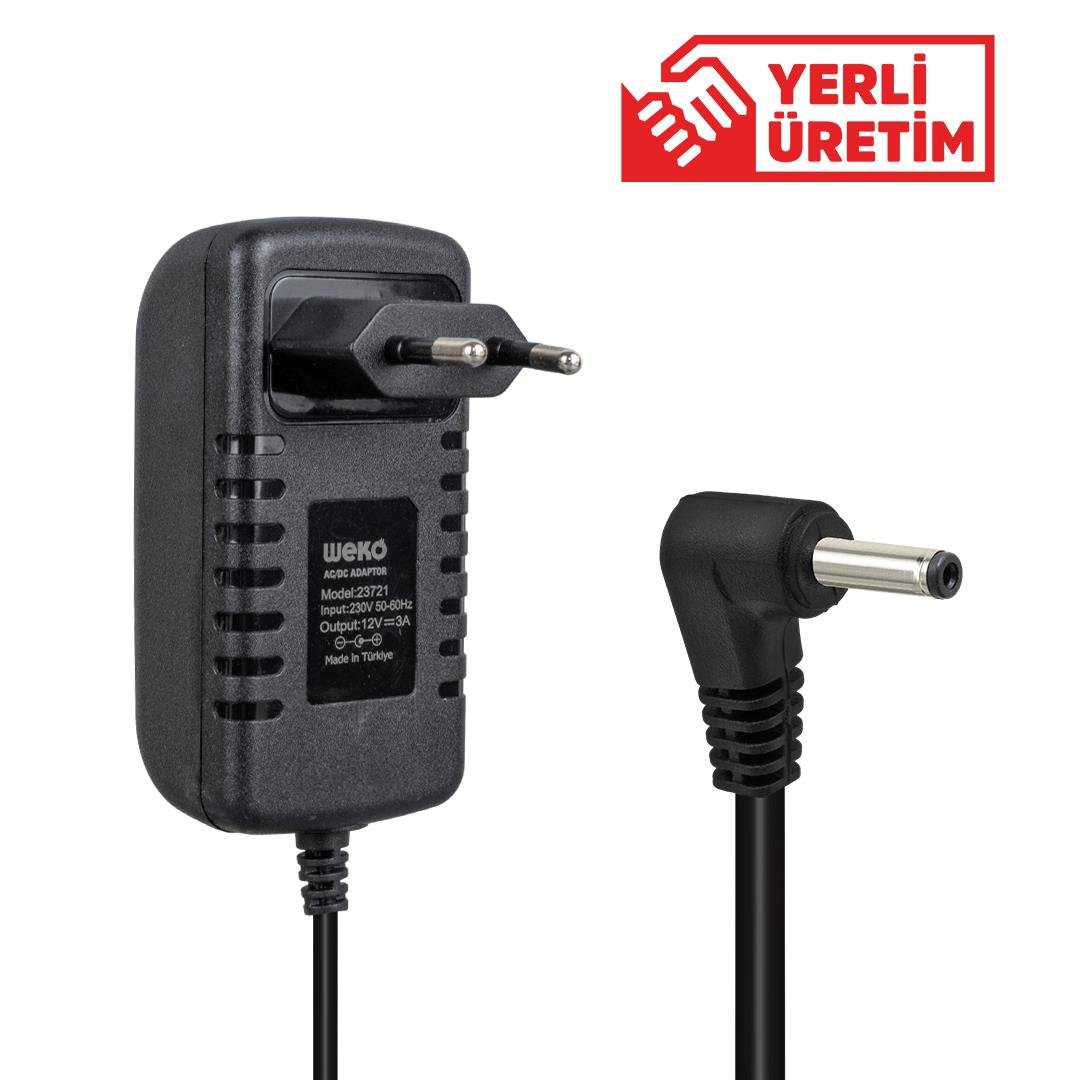WEKO 12 VOLT - 3 AMPER 3.5*1.35 UÇLU  VERA YAZAR KASA POS YERLİ ÜRETİM PRİZ TİPİ PLASTİK KASA ADAPTÖR