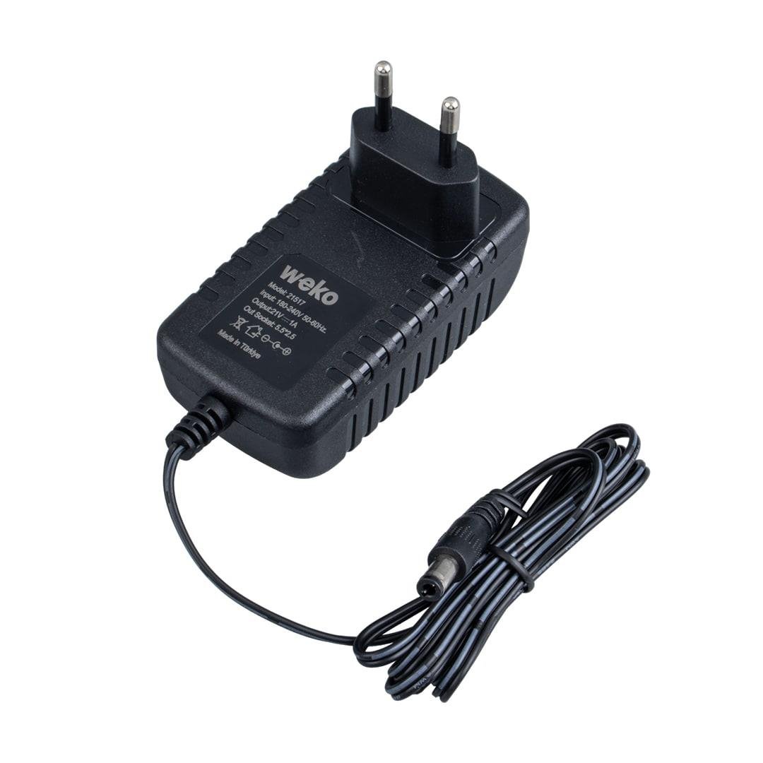 WEKO 21 VOLT - 1 AMPER 5.5*2.5 UÇLU KIRMIZI YEŞİL LEDLİ PRİZ TİPİ ŞARJLI MATKAP ADAPTÖRÜ