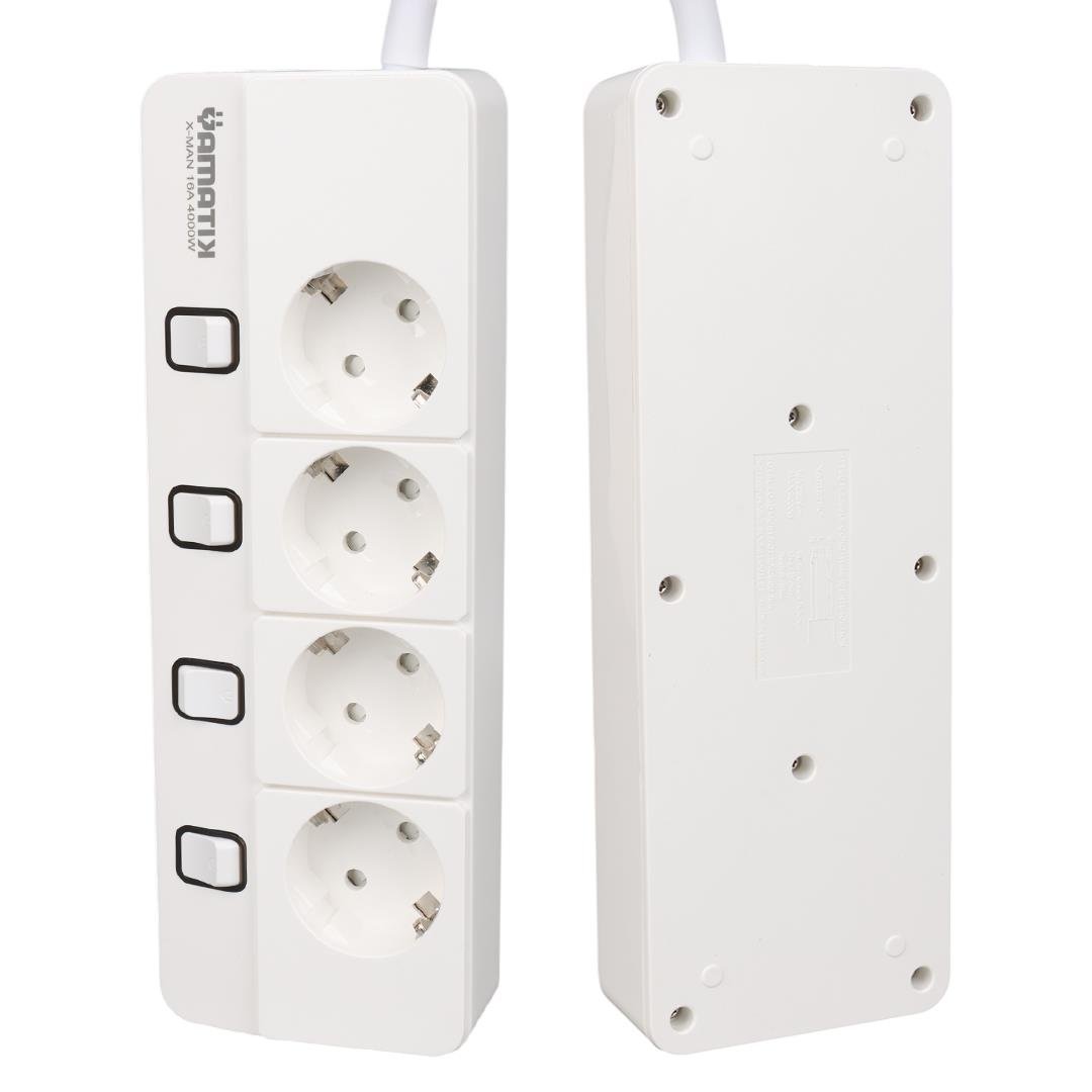 Yamatık X-Man-104 A Class 4Lü Ayrı Anahtarlı 1.5 Metre Akım Korumalı Grup Priz (Made In Malaysıa) Fiyatı - Merter Elektronik