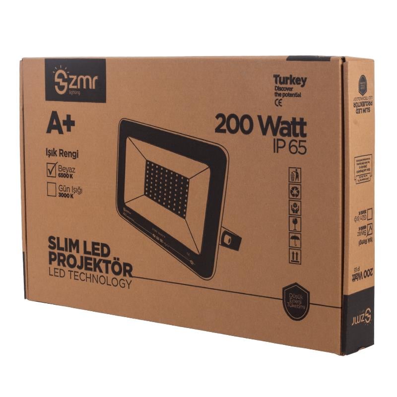 ZMR 200 WATT - 220 VOLT 6500K IP65 150* IŞIK AÇISI DRIVERSIZ SLİM KASA BEYAZ LED PROJEKTÖR