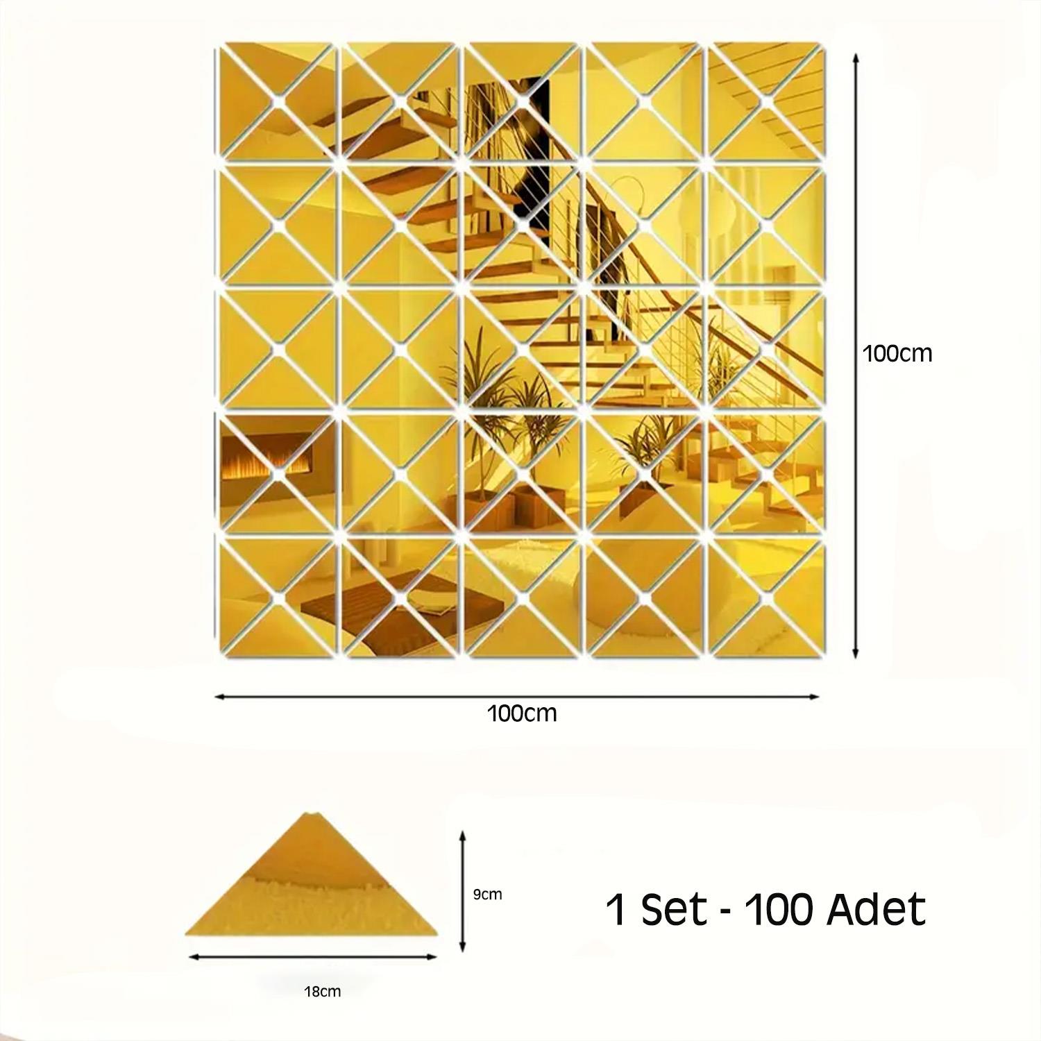 Üçgen Kesim Kare Pleksi Ayna 9x18cm - Gold