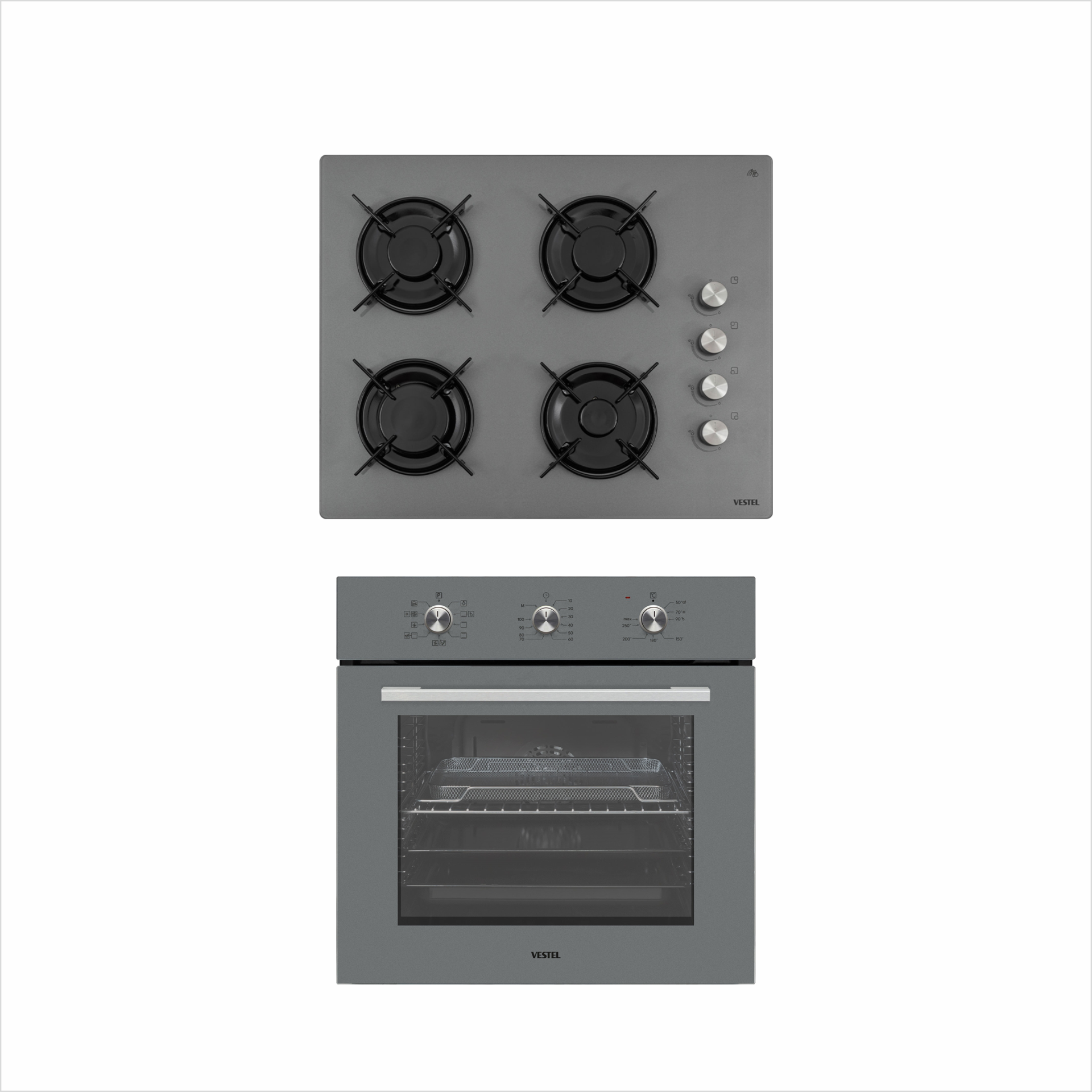 Vestel 2'li Fırın Ocak Gri Ankastre Set (65104 G-T ve 6682 G-LF)