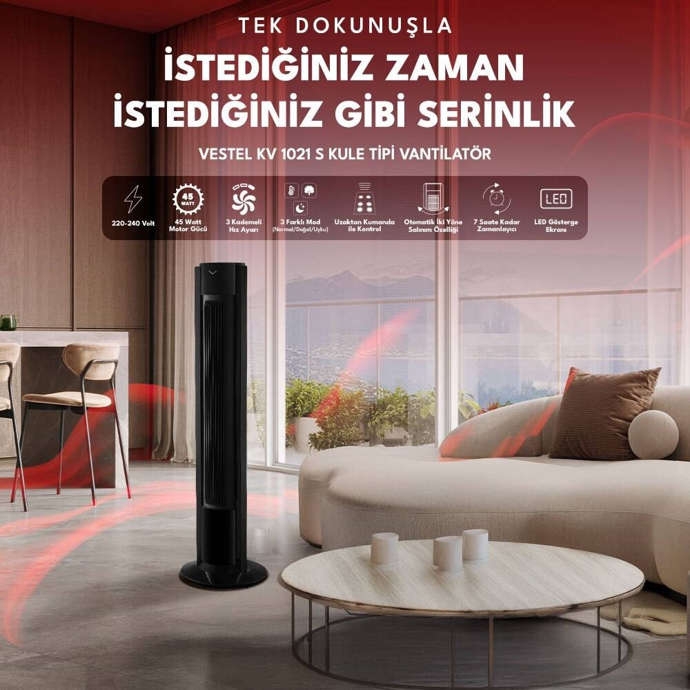 VESTEL KV 1021 S KULE TİPİ VANTİLATÖR