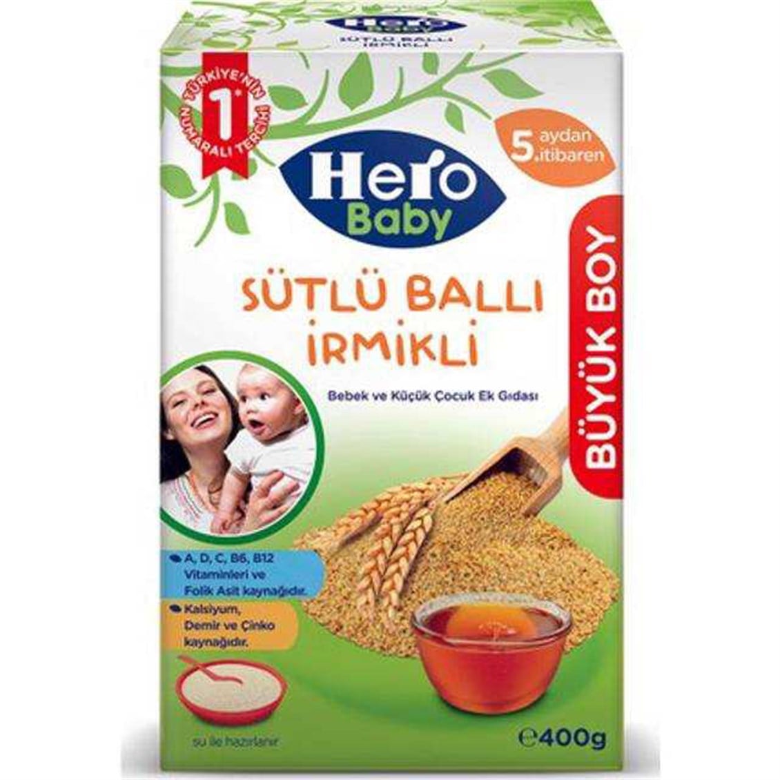 Hero Baby Sütlü Ballı İrmikli Bebek ve Küçük Çocuk Ek Gıdası +5 Ay 400 Gr