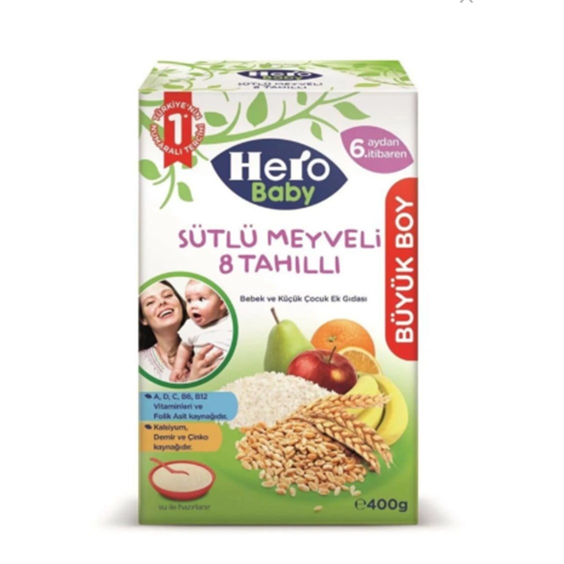 Hero Baby Sütlü 8 Tahıllı Meyveli Kaşık Maması +6 Ay 400 Gr