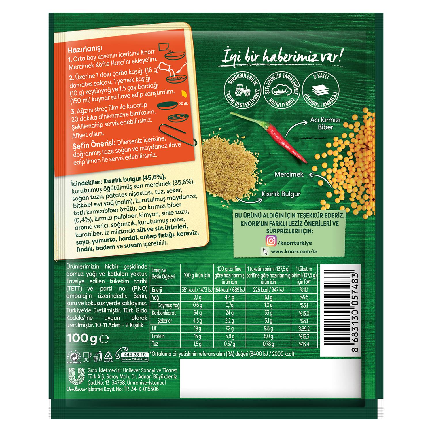 Knorr Mercimek Köftesi Hızlı Pratik ve Lezzetli 100 gr