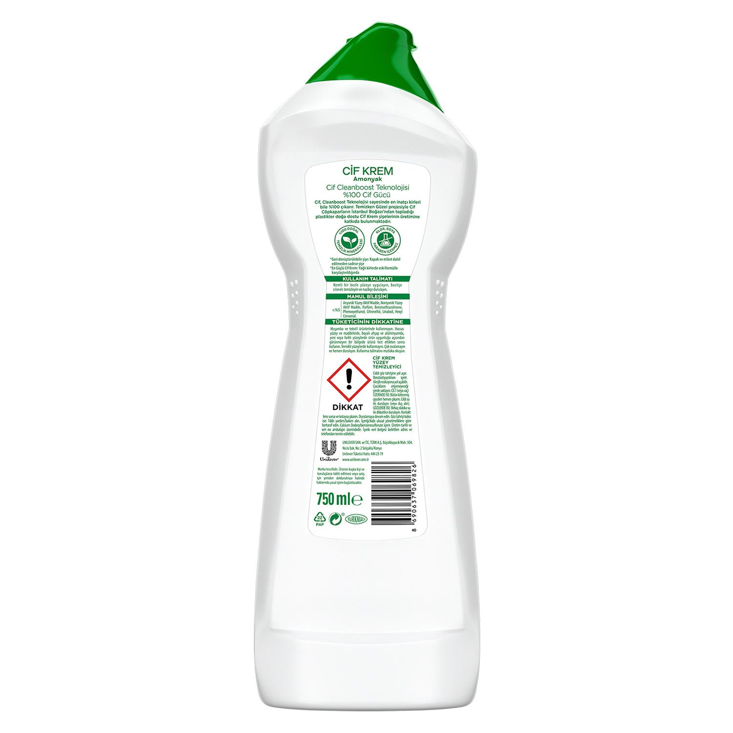 Cif Krem Yüzey Temizleyici 750  ml Amonyak
