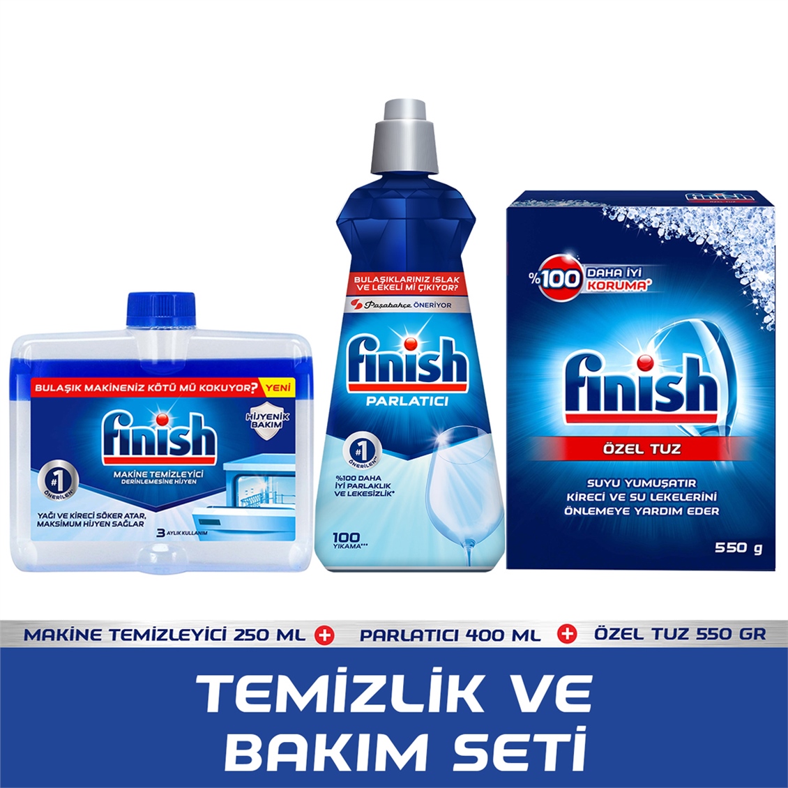 Finish Tuz 550 gr+Makina Temizleyici+Parlatıcı 400 gr
