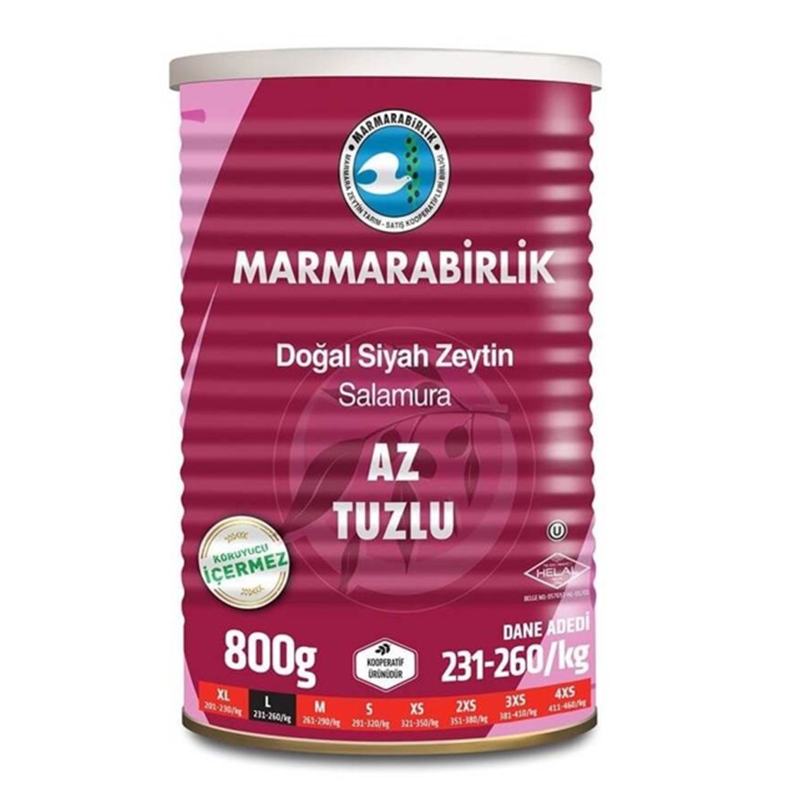 Marmara Birlik Zeytin Az tuzlu 800 Gr (231-260)